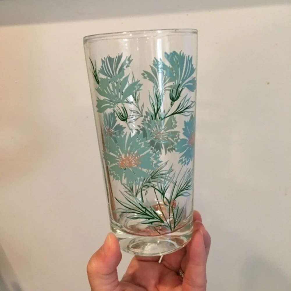 Vintage Swanky Swig Blue Cornflower Floral Tumbler